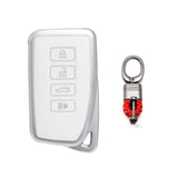 White Soft TPU Leather Full Protect Smart Key Fob Cover w/Keychain For Lexus EX RX NX GS IS