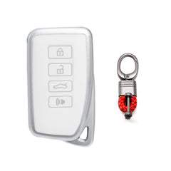 White Soft TPU Leather Full Protect Smart Key Fob Cover w/Keychain For Lexus EX RX NX GS IS