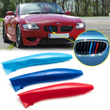 1 Set M-colored Kidney Grille Insert Trim TRI Color Sport Stripe Clip for BMW E85 E86 Z4 2002-2008 (9 Beam bars)