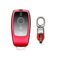 Xotic Tech Red TPU Key Fob Shell Full Cover Case w/ Keychain, Compatible with Mercedes-Benz A-Class C-Class C300 C63 CLA CLS E-Class E300 / E400 / E63 G-Class GL / GLK GLA  Smart Keyless Entry Key