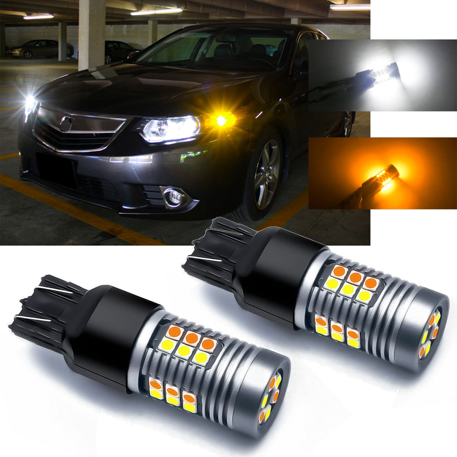 PHINLION Super Bright White Amber Dual Color Switchback 1157 2057 2357 7528  LED Bulbs with Projector for Car Front Turn Signal Parking Lights