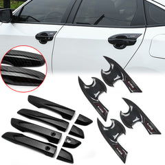 12pcs Carbon Fiber Pattern Car Side Door Handle Cover + Door Handle Bowl Panel Cover Set for Honda Civic 2016-2019