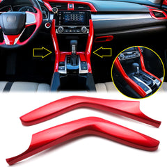 Red Interior Center Consoles Gear Shift Panel Side Molding Strip Cover Decoration Trim for Honda Civic 10th Gen 2016 2017 2018 2019 2020