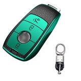 Green TPU Leather 3 Button Remote Key Fob w/Keychain For Mercedes-Benz E S-Class 2017 2018 up