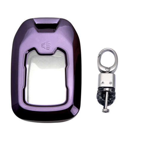Purple Black Soft TPU Full Protect w/Button Key Fob Cover w/Keychain For Chevy GMC Yukon/XL/Denali