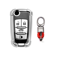 Xotic Tech Silver TPU w/ Printed 4-Button Key Fob Shell Cover Case w/ Red Keychain, Compatible with Chevrolet Camaro Cruze Malibu, Buick Encore, GMC Terrain Smart Keyless Entry Key