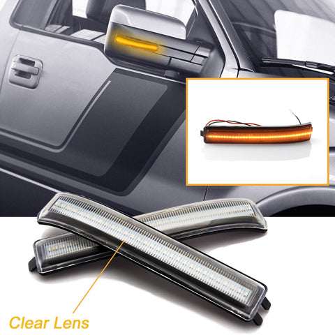 2x LED Clear Lens / Smoked Lens Side Mirror Marker Turn Signal Parking Light for Ford F-150 & Raptor 2009-2014 - Chrome Housing