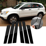 6pcs Glossy Black Exterior Window Pillar Posts Molding Overlay Pre-Cut Side Door Trim Piano Cover Trims For Honda CR-V CRV 2007 2008 2009 2010 2011