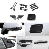 Set Carbon Fiber Style Exterior Side Mirror Stripe Door Handle Bowl Gas Tank Cap Rear Side Window Louvers Accessories Cover Trim Combo Kit, Compatible with Toyota Rav4 2019-2024