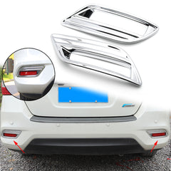2x ABS Chrome Rear Bumper Reflector Cover Rear Fog Light Frame Moulding Trim for Nissan Sentra Sedan 2016-2019