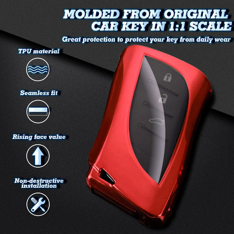 Red Soft TPU Full Protect Remote Control Key Fob Cover For Lexus ES350 2018-2022