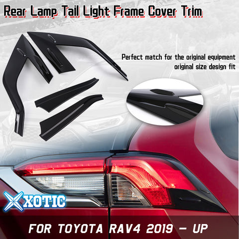 4x Glossy Black Exterior Rear Tail Brake Light Frame Cover Trim For Toyota RAV4 2019-2021