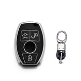 Key Fob Cover Case Shell Keyless Full Protect Black w/Keychain For Mercedes Benz 3 Button