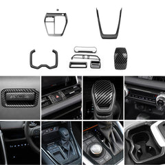 Set Carbon Fiber Style Center Console Gear Shift Box Water Cup Holder AC Multi function Button Glove Box Handle Accessories Cover Trim Combo Kit, Compatible with Toyota Rav4 2019-2021