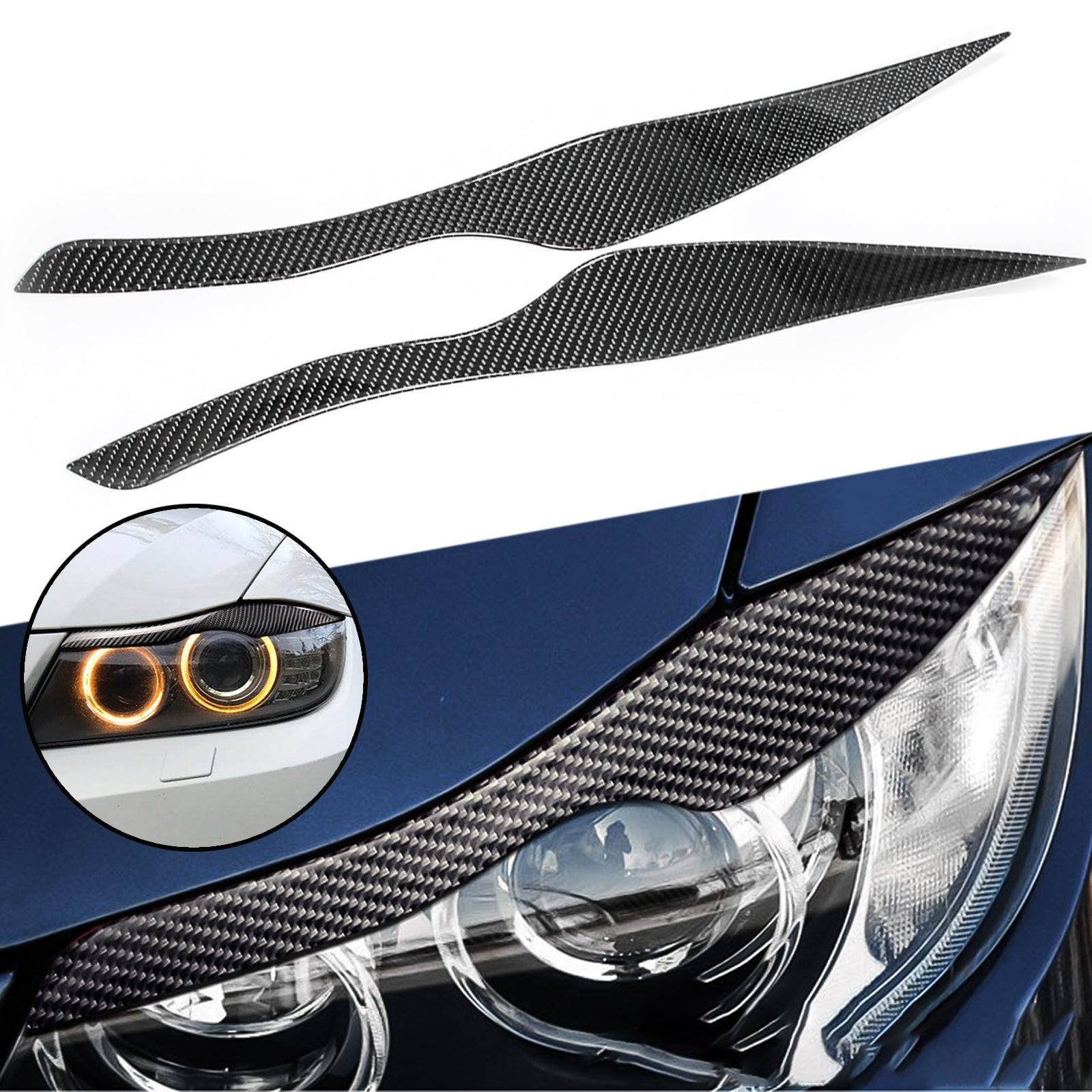 Carbon Fiber Headlight Eyebrow Eyelid Overlay Trim Decal Cover for BMW