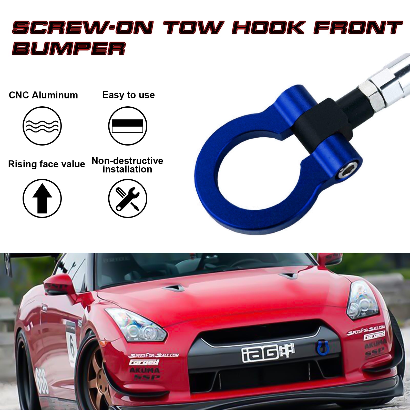 Front Track Racing Aluminum Blue Tow Hook JDM for Nissan GTR