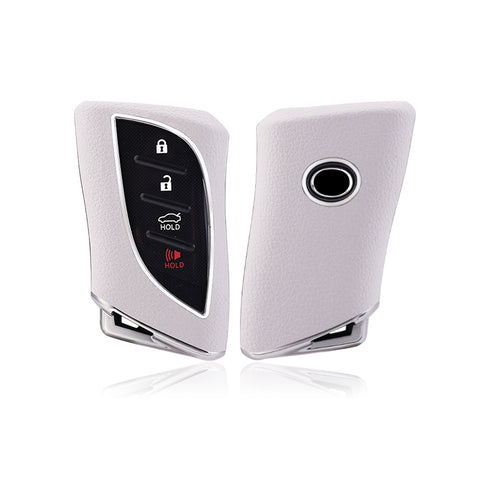 White TPU w/Leather Style Full Protect Remote Key Fob Cover For Lexus ES 350 18+