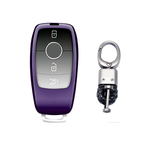 Xotic Tech Purple TPU Key Fob Shell Full Cover Case w/ Keychain, Compatible with Mercedes-Benz A-Class C-Class C300 C63 CLA CLS E-Class E300 / E400 / E63 G-Class GL / GLK GLA Smart Keyless Entry Key