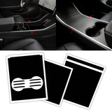 3pcs for Tesla Model 3 Center Console Wrap Sticker, Armrest Cup Holder Box Panel Trim, Protective Film Anti-Scratch Decal, Black Color Carbon Fiber Pattern / Matte Black / Matte White / Brushed Silver