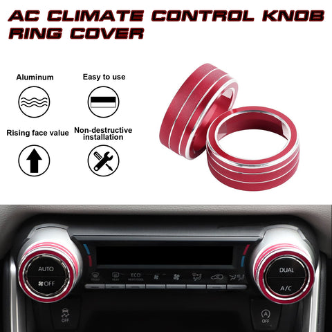 Red Centre Console AC Climate Control Knob Ring Cover For Toyota RAV4 2019-2023