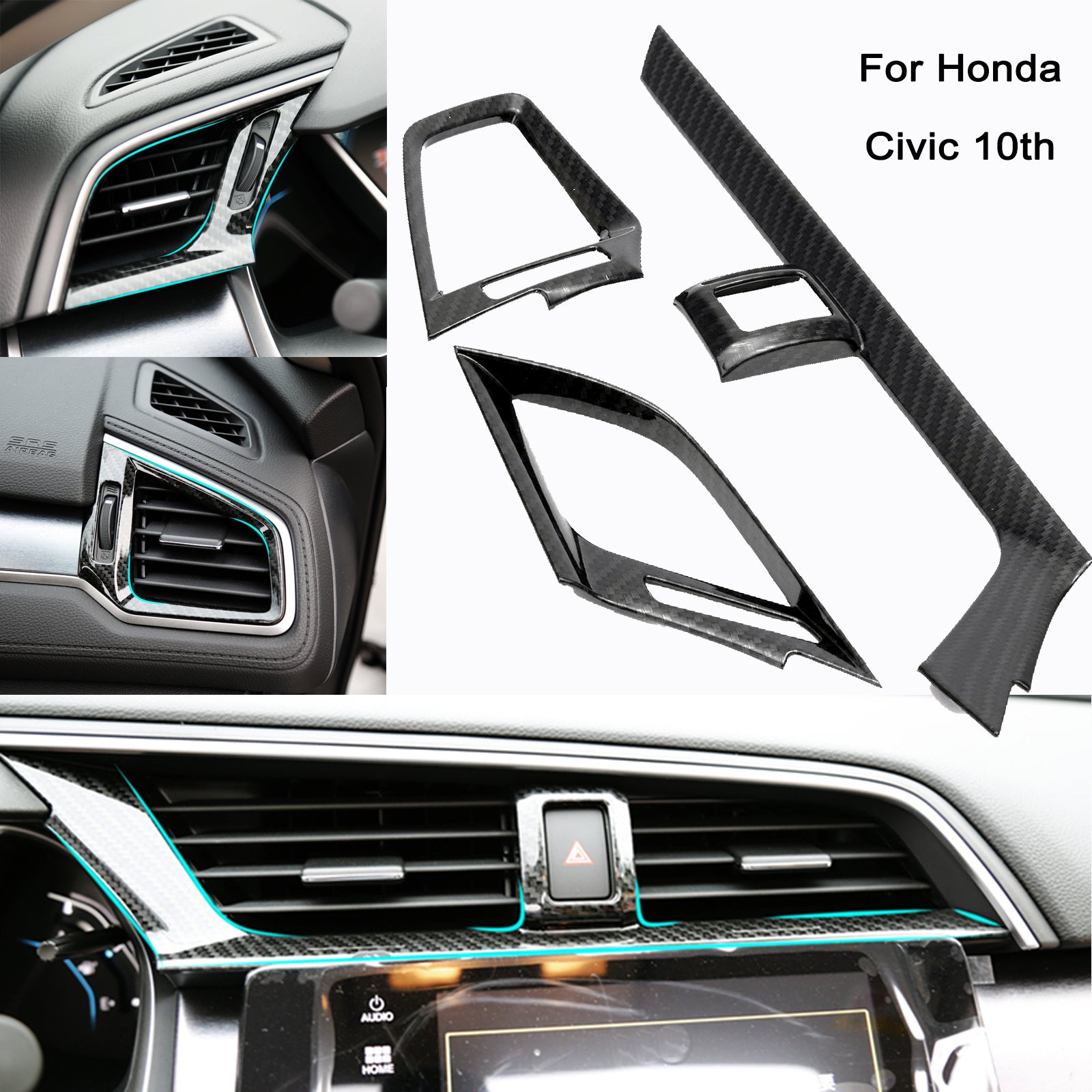 Dashboard Cover Sticker For Honda Civic 10th Gen Carbon Fiber Decoration  Abs 1pc