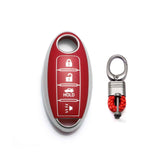 Red Remote Key Fob Shell Cover Case Protector w/Keychain For Nissan Altima Maxima Sentra