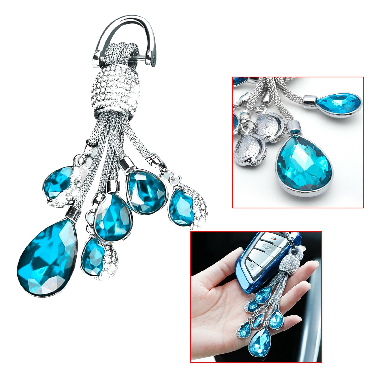 Crystal Keychain Key Chain for Women Ladies Girls, Teardrop Water