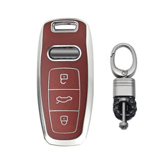 Brown TPU Leather Anti-dust Full Seal Remote Key Fob Cover For Audi A6L A7 A8 Q7