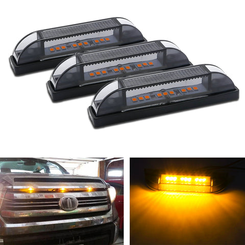 3x Smoked Lens Amber LED Front Center Grille Marker Running Light Package For Toyota Tundra 2014-2021 (With Wiring,Hardware)
