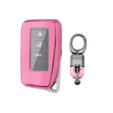 Xotic Tech Pink TPU Key Fob Shell Full Cover Case w/ Pink Keychain, Compatible with Lexus NX RX 250 GS IS RC 300 Smart Keyless Entry Key