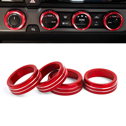 Red AC & 2WD/4WD Switch Control Knob Rings Cover For Toyota Tacoma 2016-2023