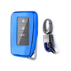 Xotic Tech Blue TPU Key Fob Shell Full Cover Case w/ Blue Keychain, Compatible with Lexus NX RX 250 GS IS RC 300 Smart Keyless Entry Key