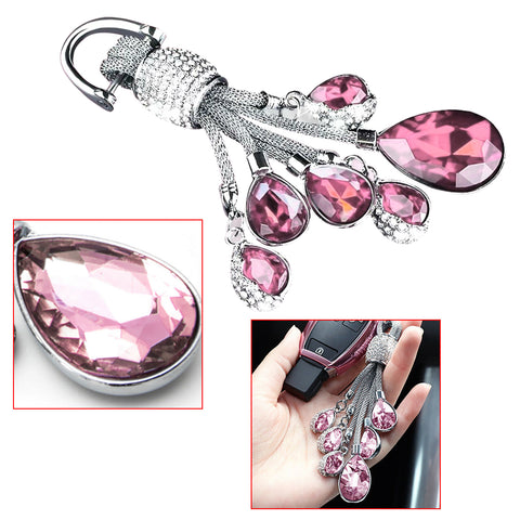 Blue / Pink / Red Universal Fit Car Key Chain Ring, Water-drop Shining Crystal Jewelry Keychain Bling Diamond Key Holder Ring, Cute Decoration Accessories