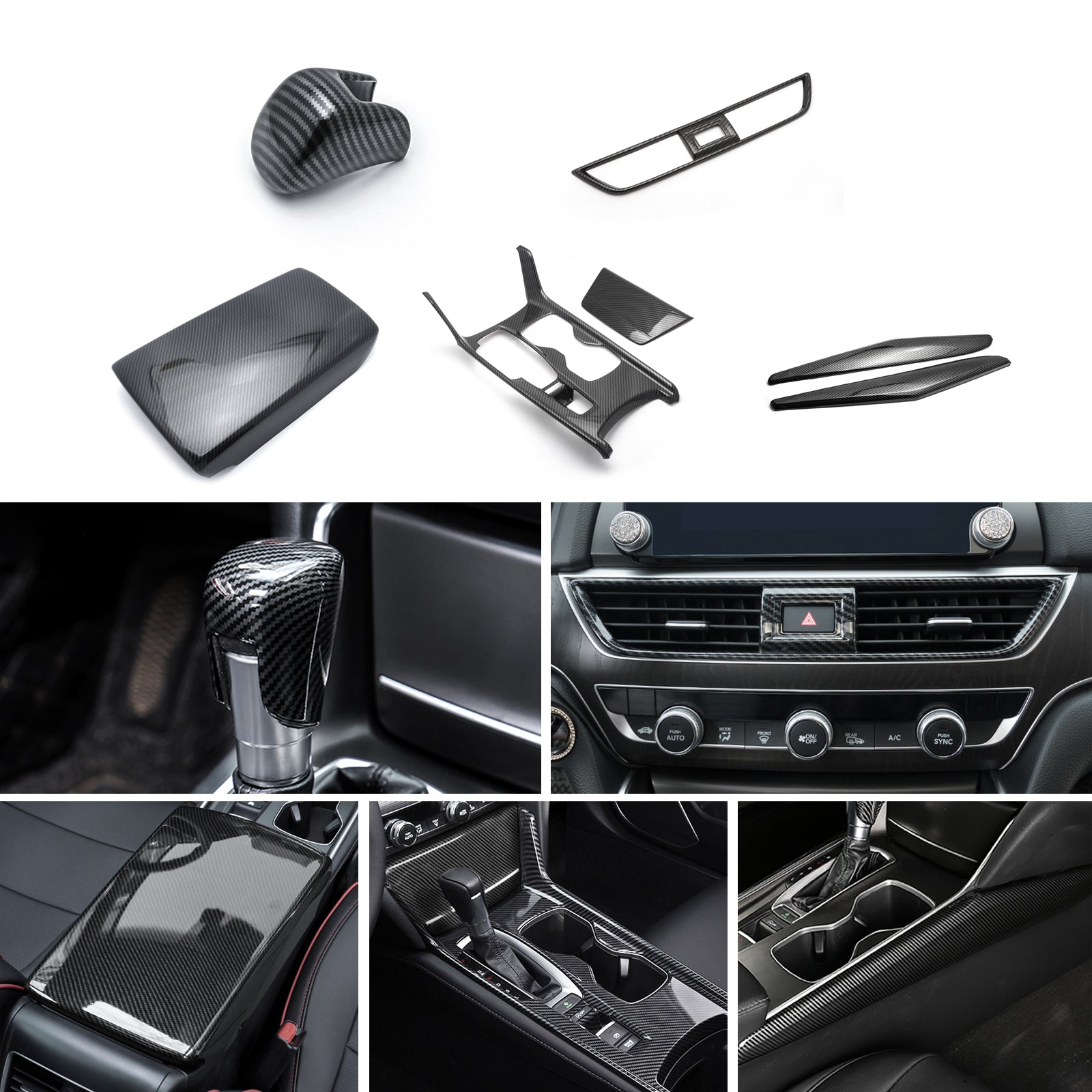 Gear Shift Panel Carbon Fiber Black Center AC Vent Gear Shift Panel Decor Trim For Acco ...