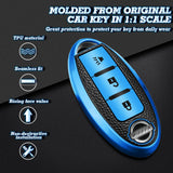 3 Button Blue TPU Key Fob Cover Case Holder Protect w/ Keychain For Nissan Rogue Pathfinder