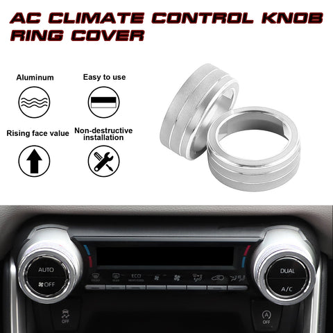 Silver Aluminum Alloy AC Climate Knob Ring Decor Cover For Toyota RAV4 2019-2023