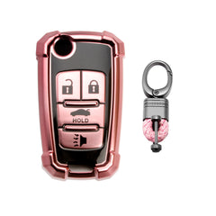 Xotic Tech Pink TPU w/ Printed 4-Button Key Fob Shell Cover Case w/ Pink Keychain, Compatible with Chevrolet Camaro Cruze Malibu, Buick Encore, GMC Terrain Smart Keyless Entry Key