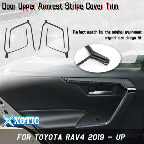 Door Armrest Panel Strip Cover Trim Compatible with Toyota RAV4 2019-2021, Carbon Fiber Texture (4pcs)