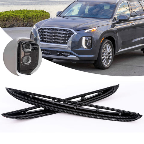 2Pcs Exterior Front Fog Light Driving Lamp ABS Molding Cover Trim For Hyundai Palisade 2020-2022, Carbon Fiber Pattern