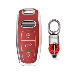 Red TPU Leather Anti-dust Full Seal Remote Key Fob Cover For Audi A6L A7 A8 Q7