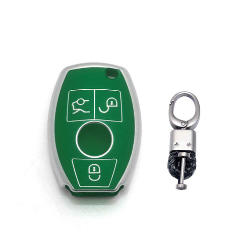 Key Fob Cover Case Shell Keyless Full Protect Green w/Keychain For Mercedes Benz 3 Button