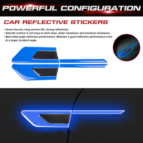 Blue Reflective Carbon Fiber Car Side Door Warning Protector Guard Decals 11.6"