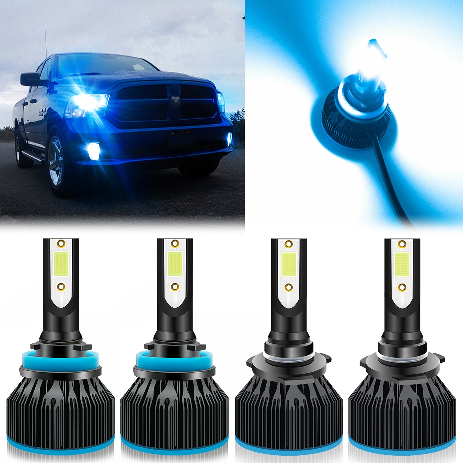 4pcs for Dodge Ram 1500 2500 3500 2011-2019 LED Headlight High Low Bea