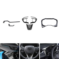 Set Carbon Fiber Style Interior Dashboard Instrument Side Air Vent Frame Steering Wheel Accessories Cover Trim Combo Kit, Compatible with Toyota Rav4 2019-2024