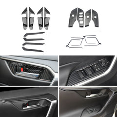 Full Set Carbon Fiber Style Interior Window Lift Door Lock Switch Control Door Panel Armrest Strip Handle Bowl Accessories Cover Trim Combo Kit, Compatible with Toyota Rav4 2019-2024