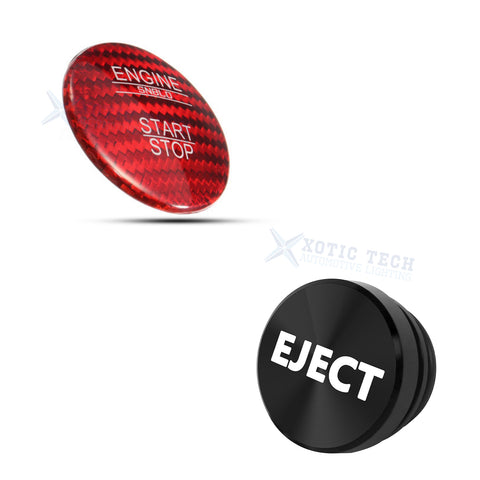 Set Red Carbon Engine Start + Cigarette Lighter Eject Button Trim For Mercedes