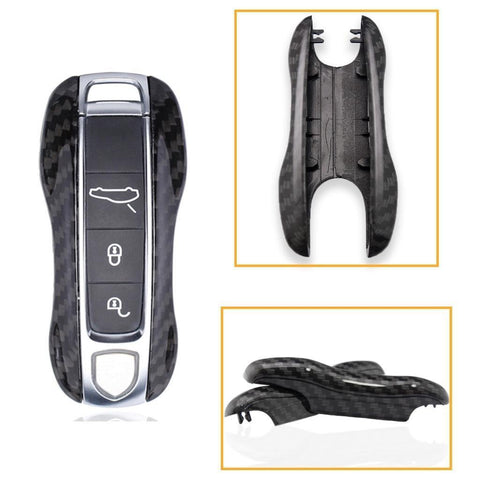 Carbon Fiber Texture Key Fob Case Glossy Cover Key Protector Holder for Porsche Panamera 2017+ Cayenne 2019+