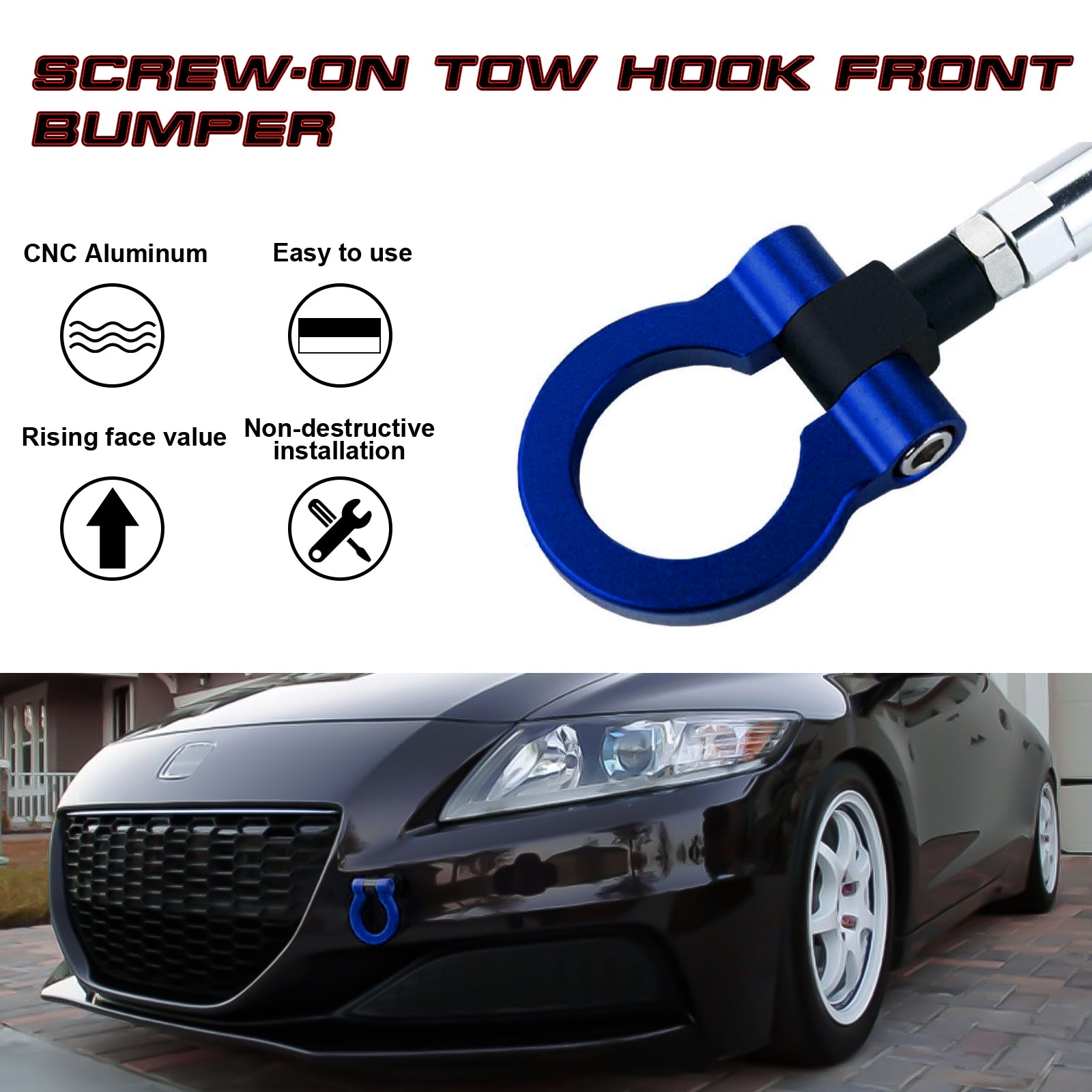 Xotic Tech JDM Cool Blue Track Racing Style Tow Hook Ring Look