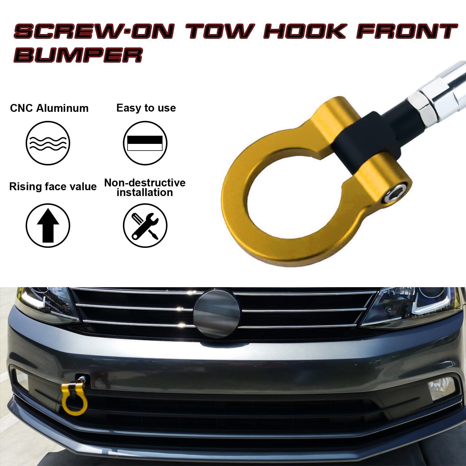 SCREW ON Gold Sport Racing Metal Tow Hook Set For Nissan 2009-2020