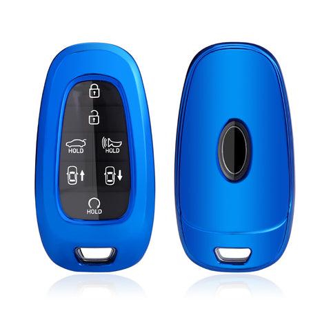Xotic Tech Blue TPU Key Fob Shell Full Cover Case w/ Keychain, Compatible with Hyundai Sonata Tucson Santa Fe Smart Keyless Entry Key
